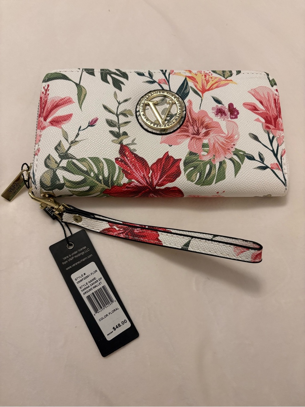 Vera New York Karina Floral Zip Around Wallet Wristlet NWT